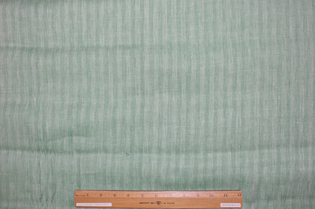 NY Designer Herringbone Linen - Green/White