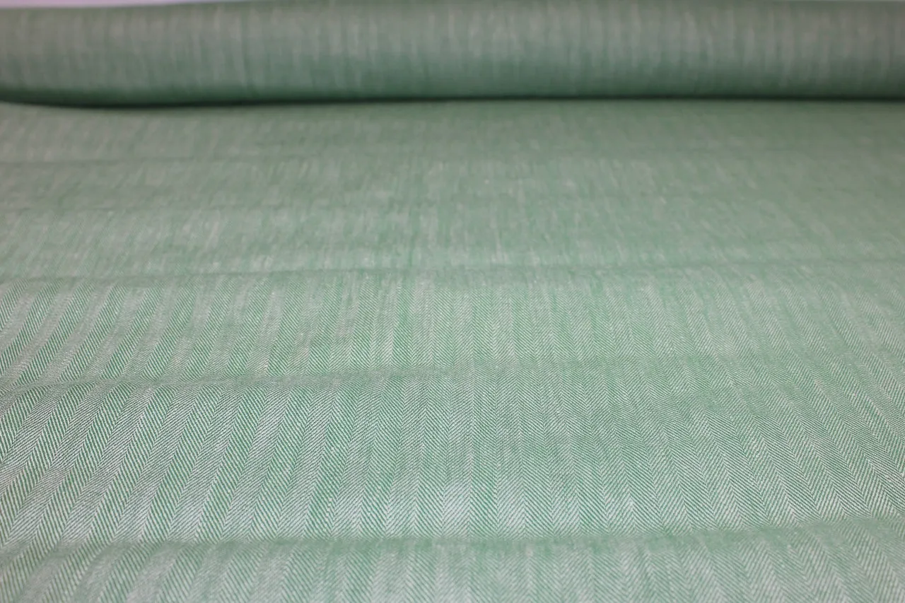 NY Designer Herringbone Linen - Green/White