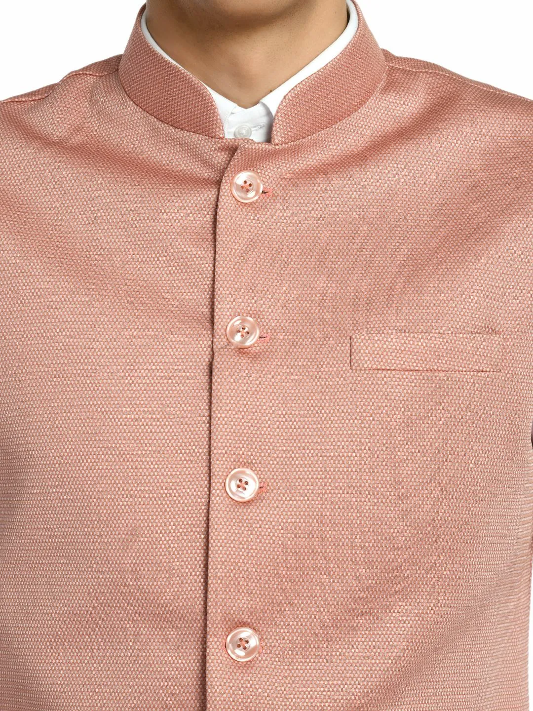 Pantone Peach Knitted Solid Nehru Jacket