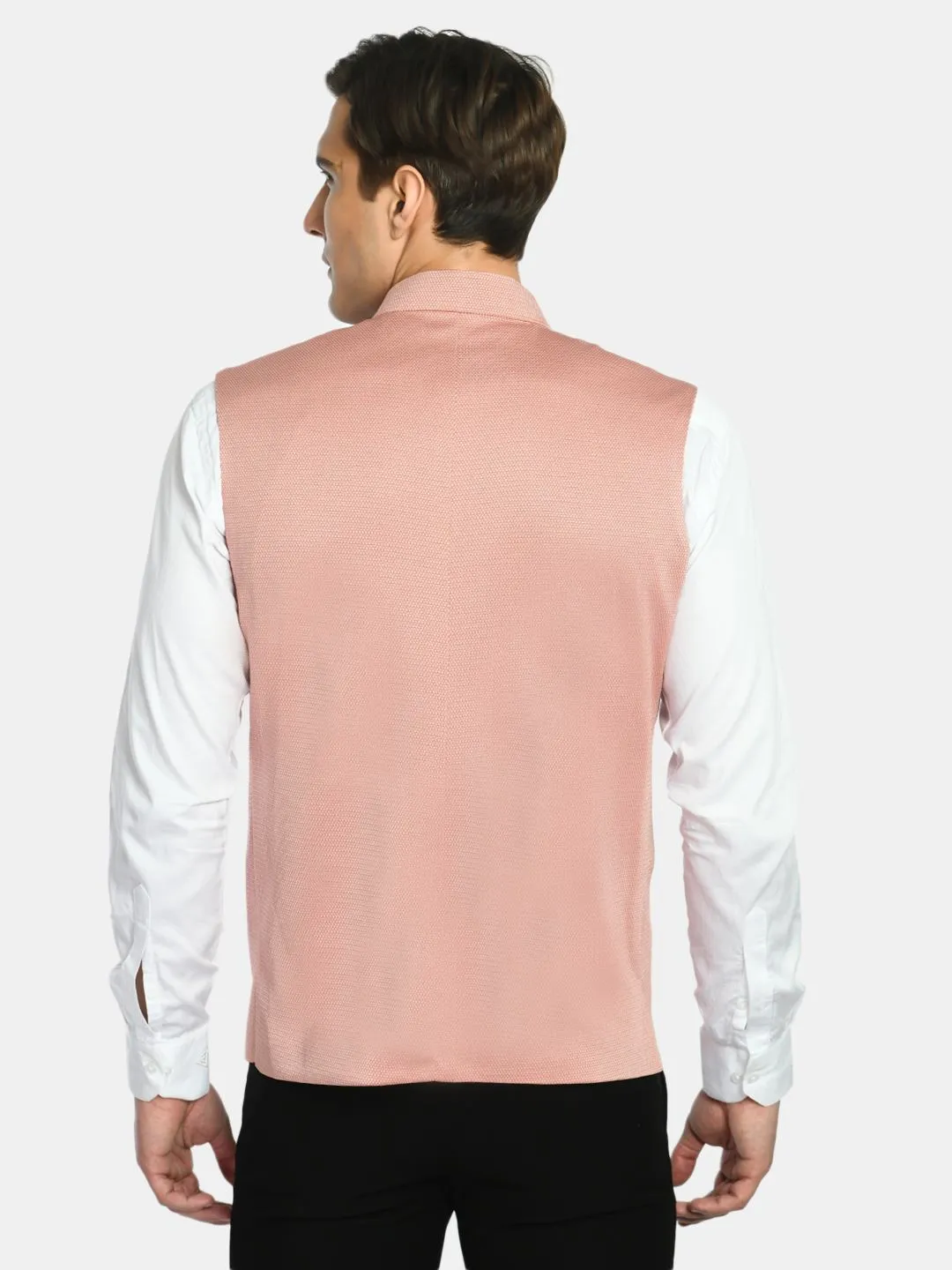 Pantone Peach Knitted Solid Nehru Jacket