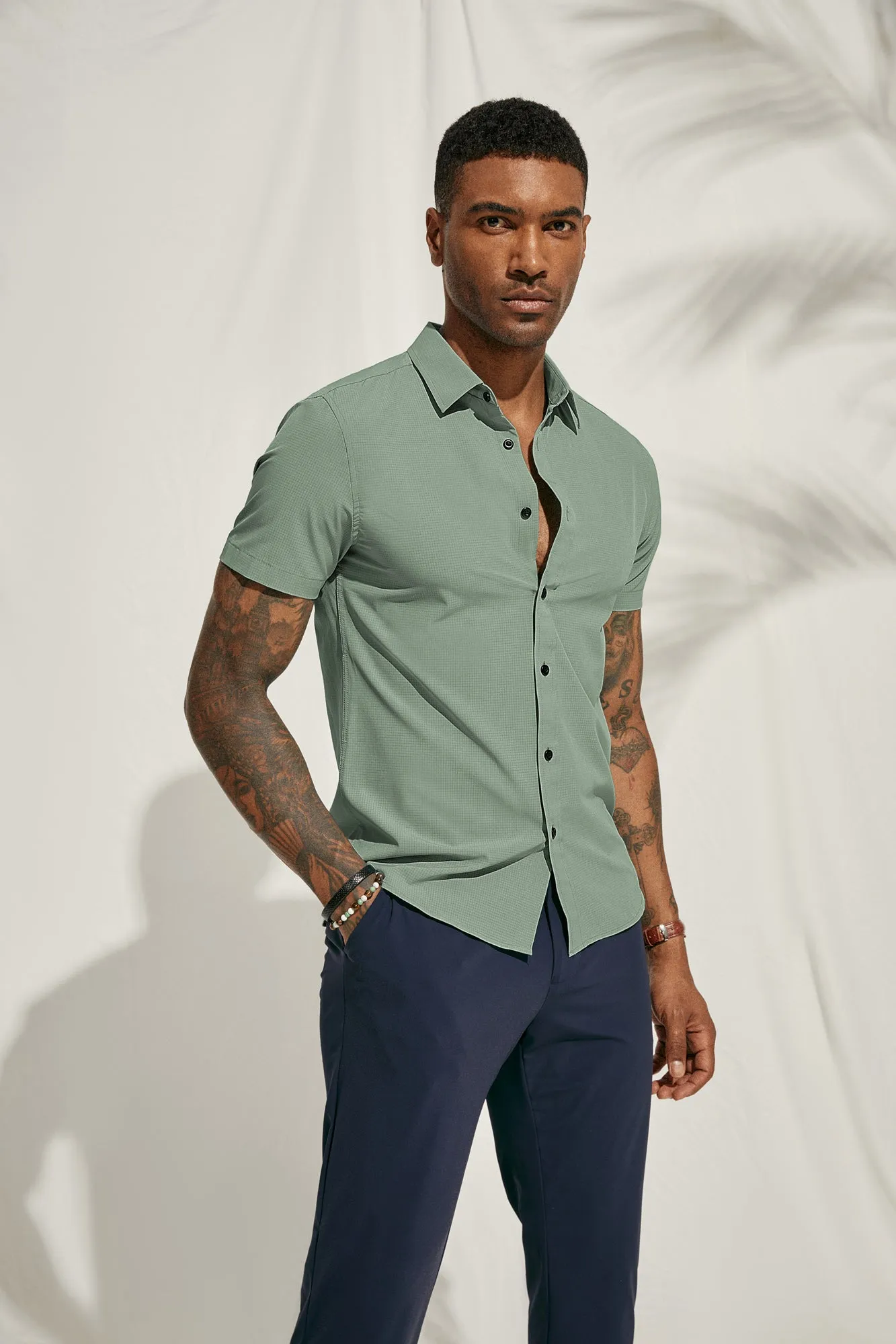 PJ Paul Jones Men Stylish Basic Shirt Short Sleeve Classic Collar Button-up Shirt Tops