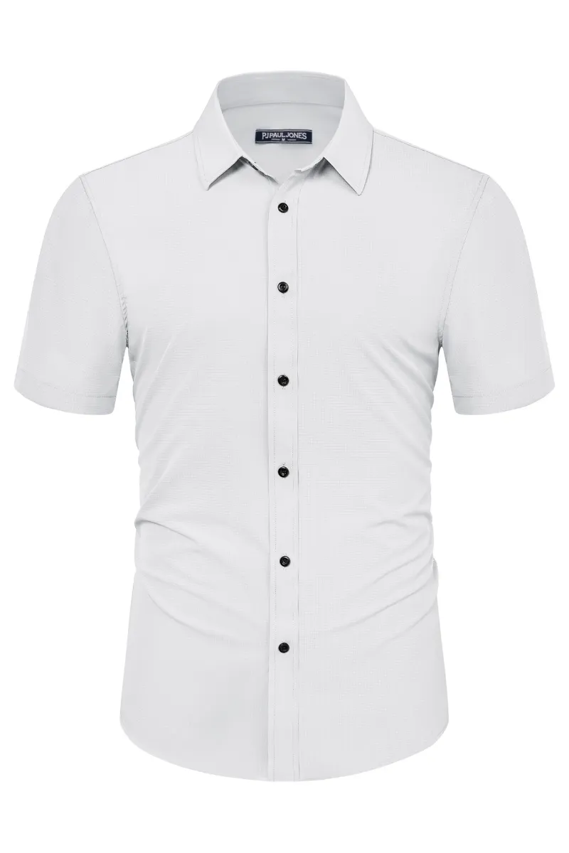 PJ Paul Jones Men Stylish Basic Shirt Short Sleeve Classic Collar Button-up Shirt Tops