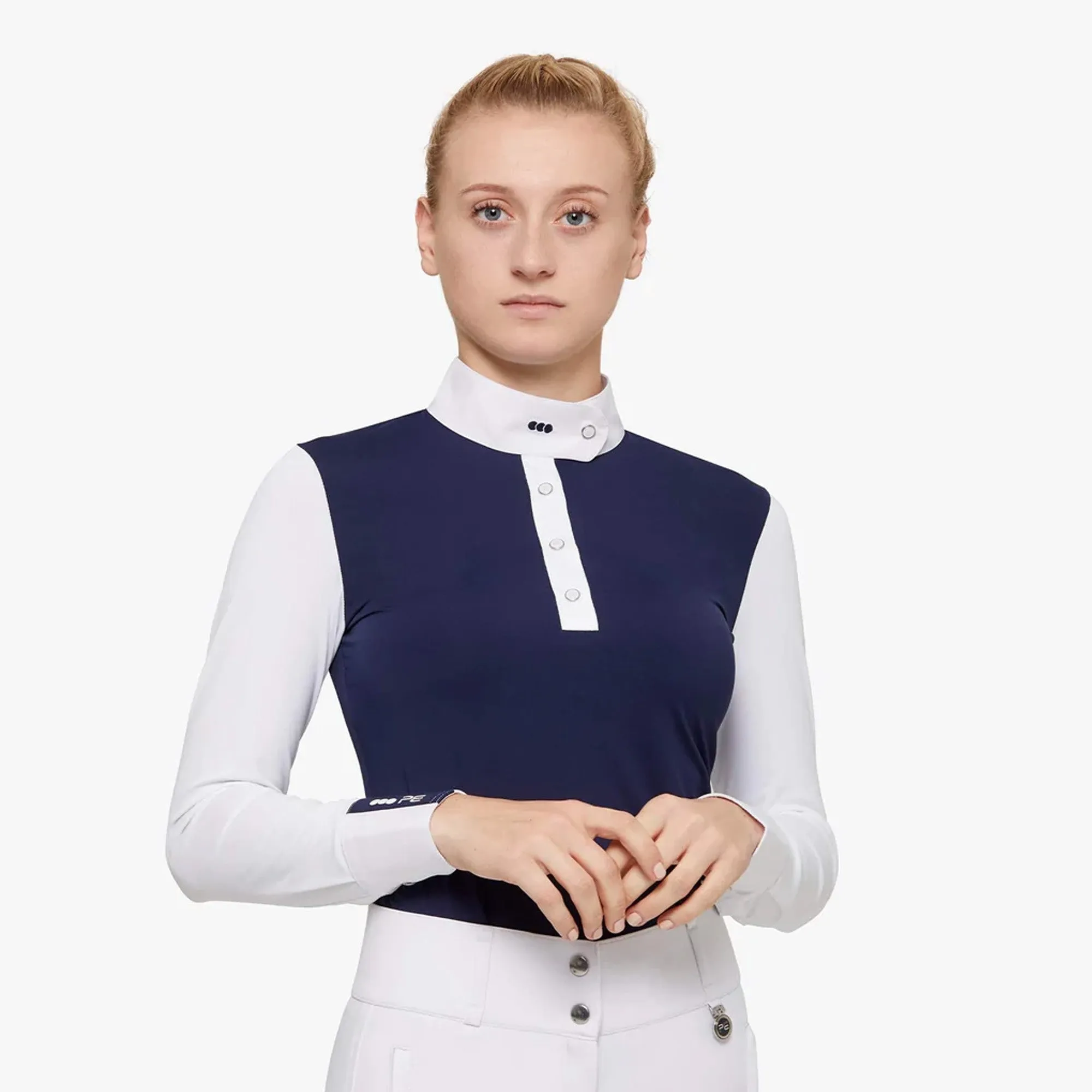 Premier Equine Rossini Ladies Lycra Show Shirt - Navy/White