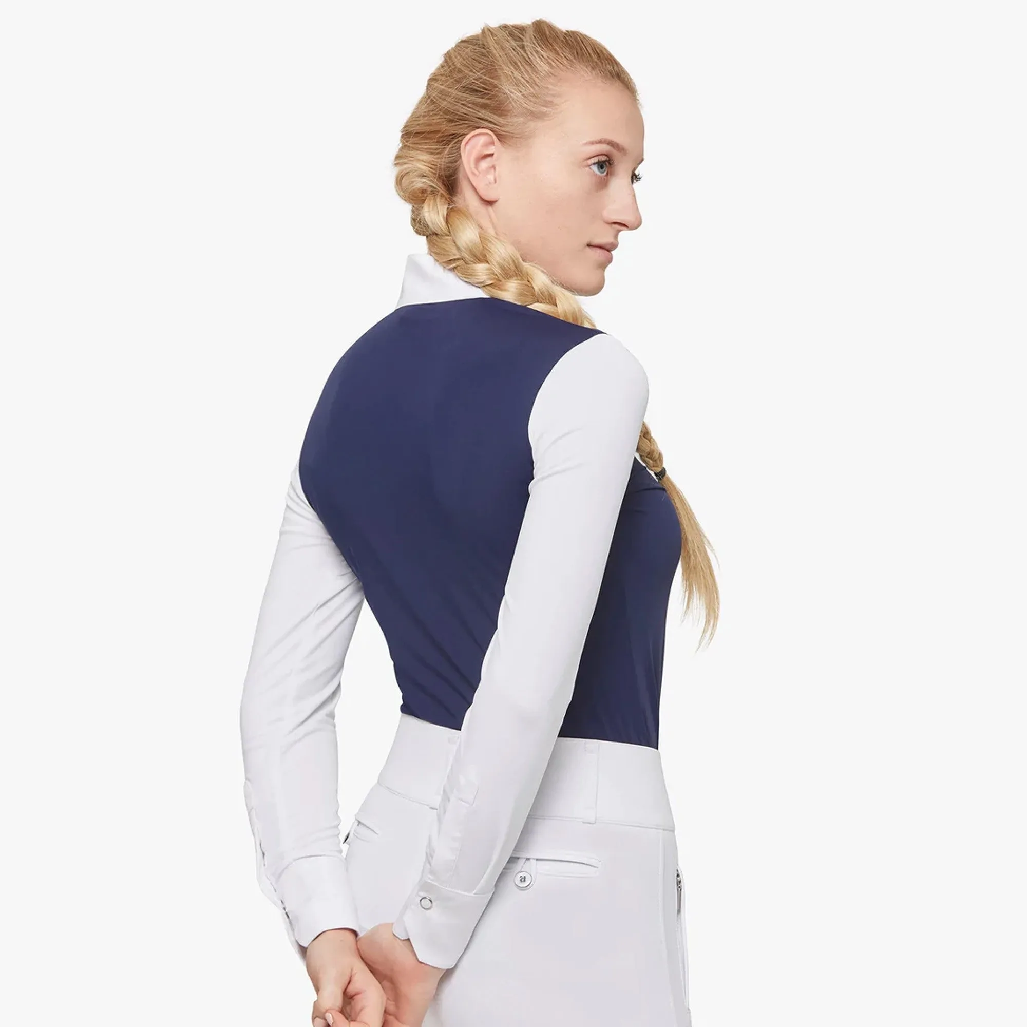 Premier Equine Rossini Ladies Lycra Show Shirt - Navy/White