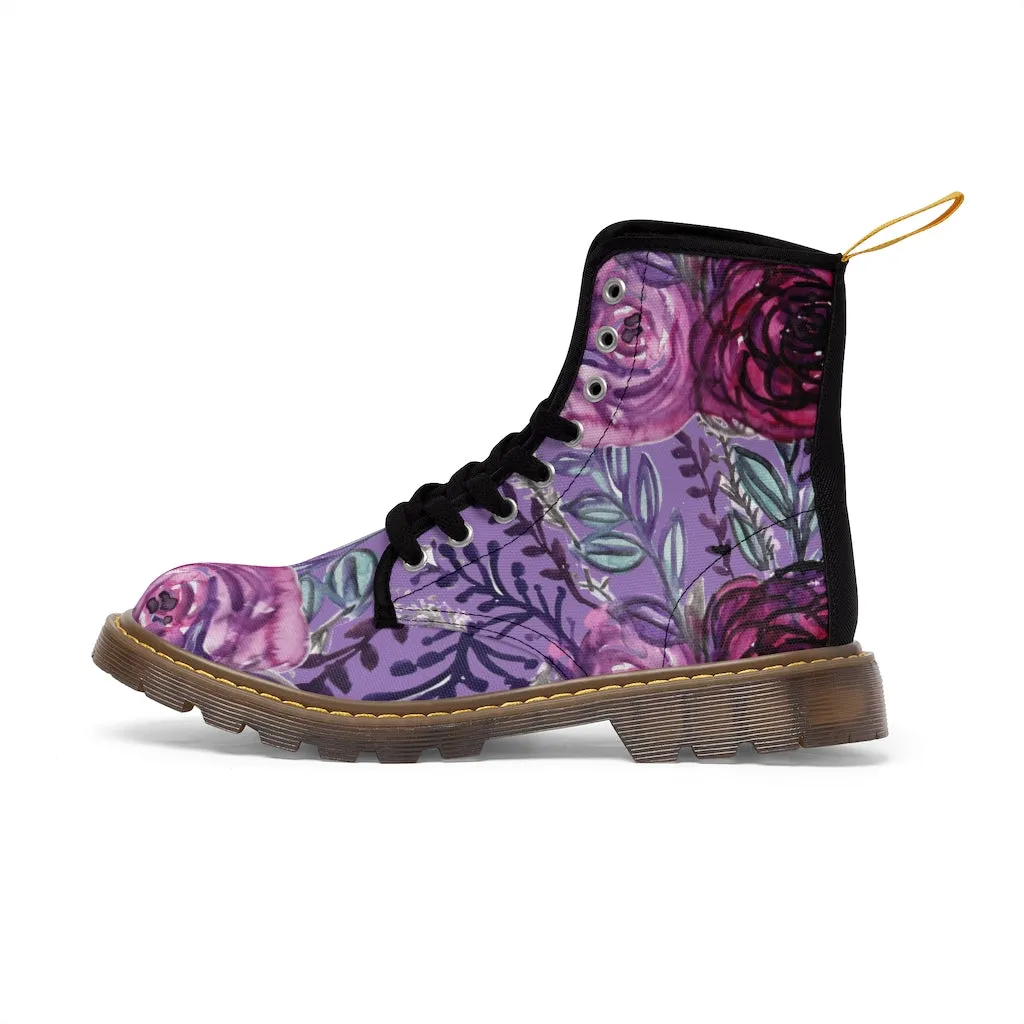 Purple Rose Flower Women's Boots, Best Vintage Style Premium Quality Winter Boots For Ladies