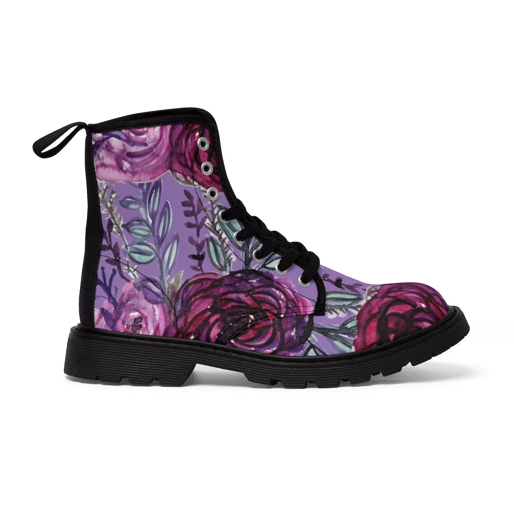 Purple Rose Flower Women's Boots, Best Vintage Style Premium Quality Winter Boots For Ladies