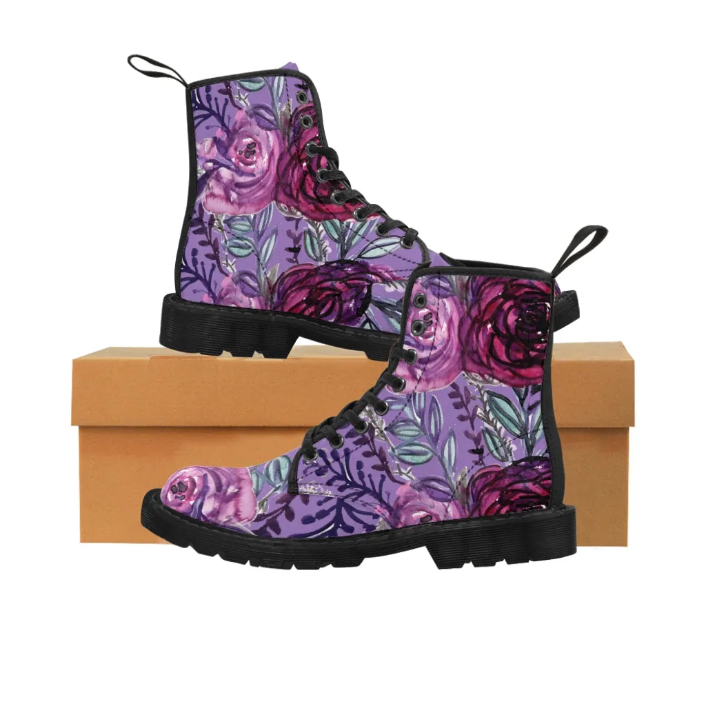 Purple Rose Flower Women's Boots, Best Vintage Style Premium Quality Winter Boots For Ladies