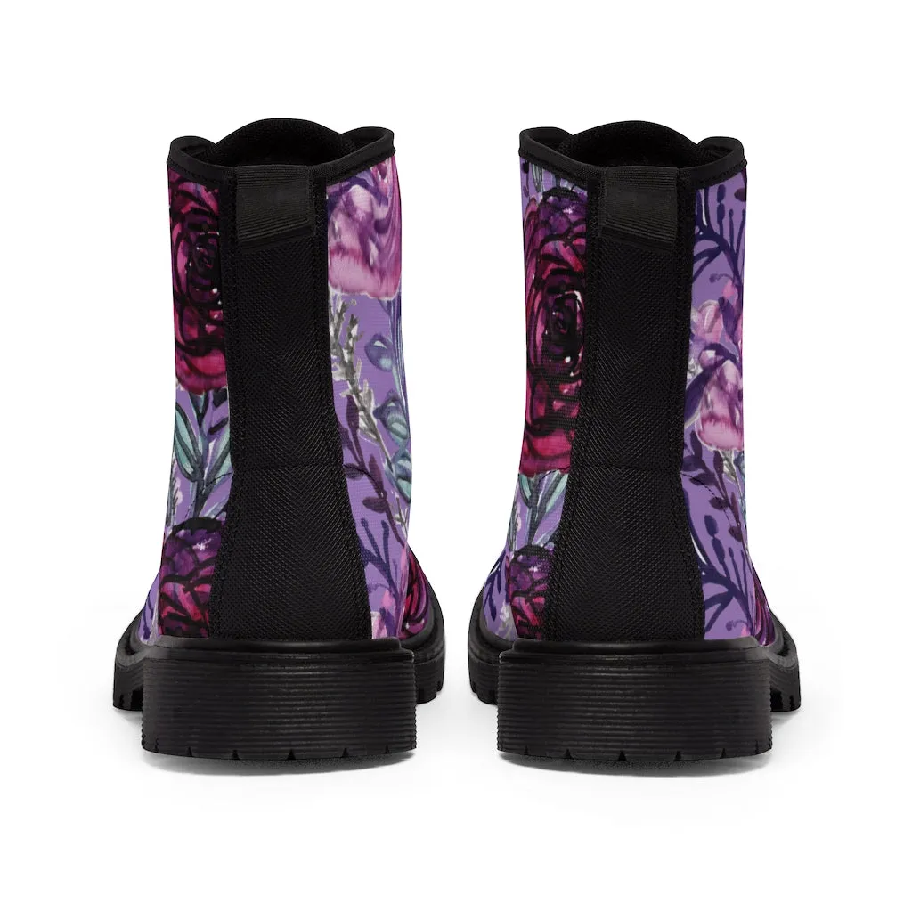 Purple Rose Flower Women's Boots, Best Vintage Style Premium Quality Winter Boots For Ladies