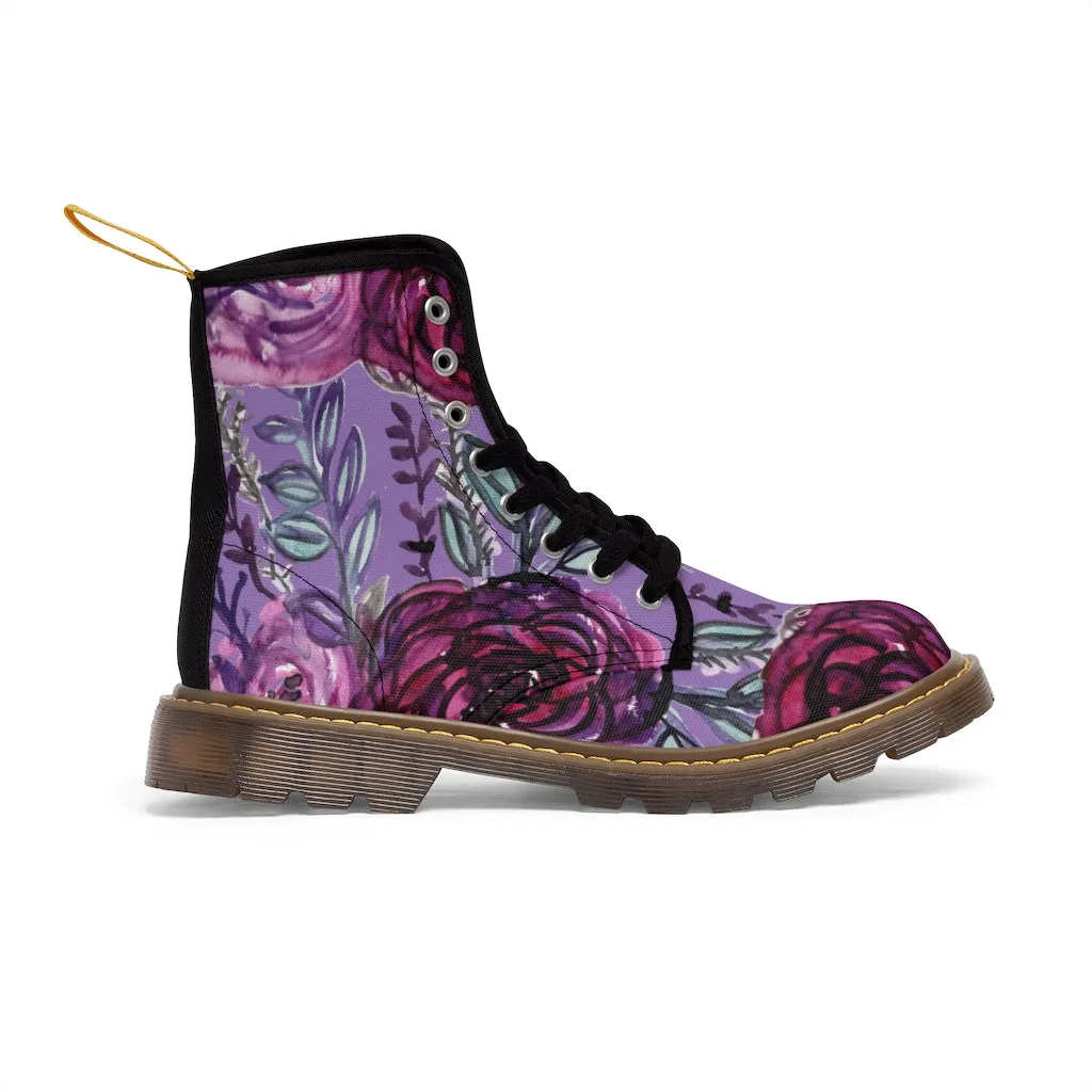 Purple Rose Flower Women's Boots, Best Vintage Style Premium Quality Winter Boots For Ladies