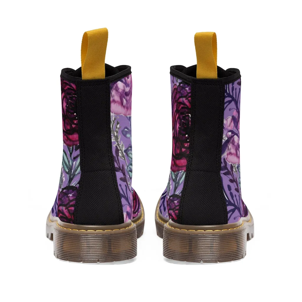 Purple Rose Flower Women's Boots, Best Vintage Style Premium Quality Winter Boots For Ladies