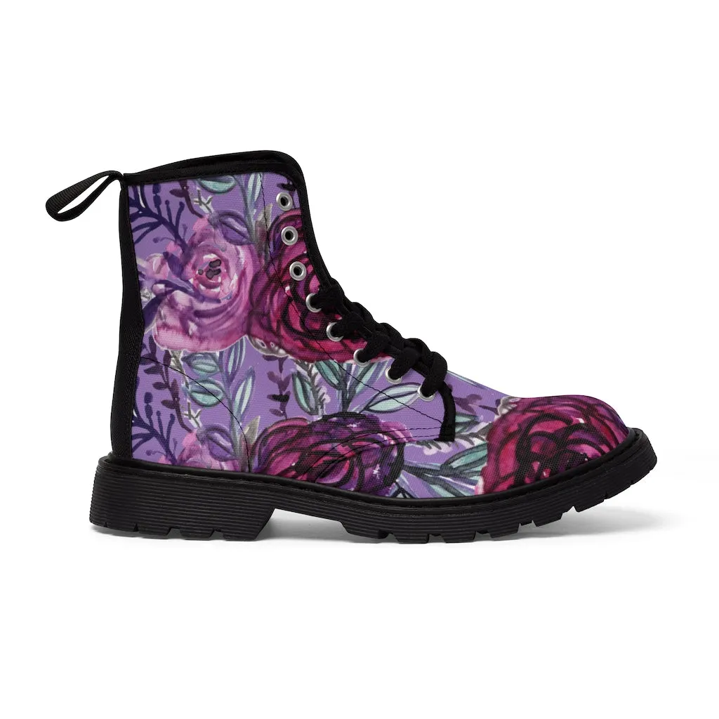 Purple Rose Flower Women's Boots, Best Vintage Style Premium Quality Winter Boots For Ladies