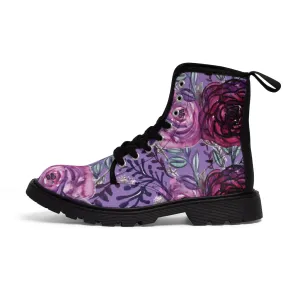 Purple Rose Flower Women's Boots, Best Vintage Style Premium Quality Winter Boots For Ladies