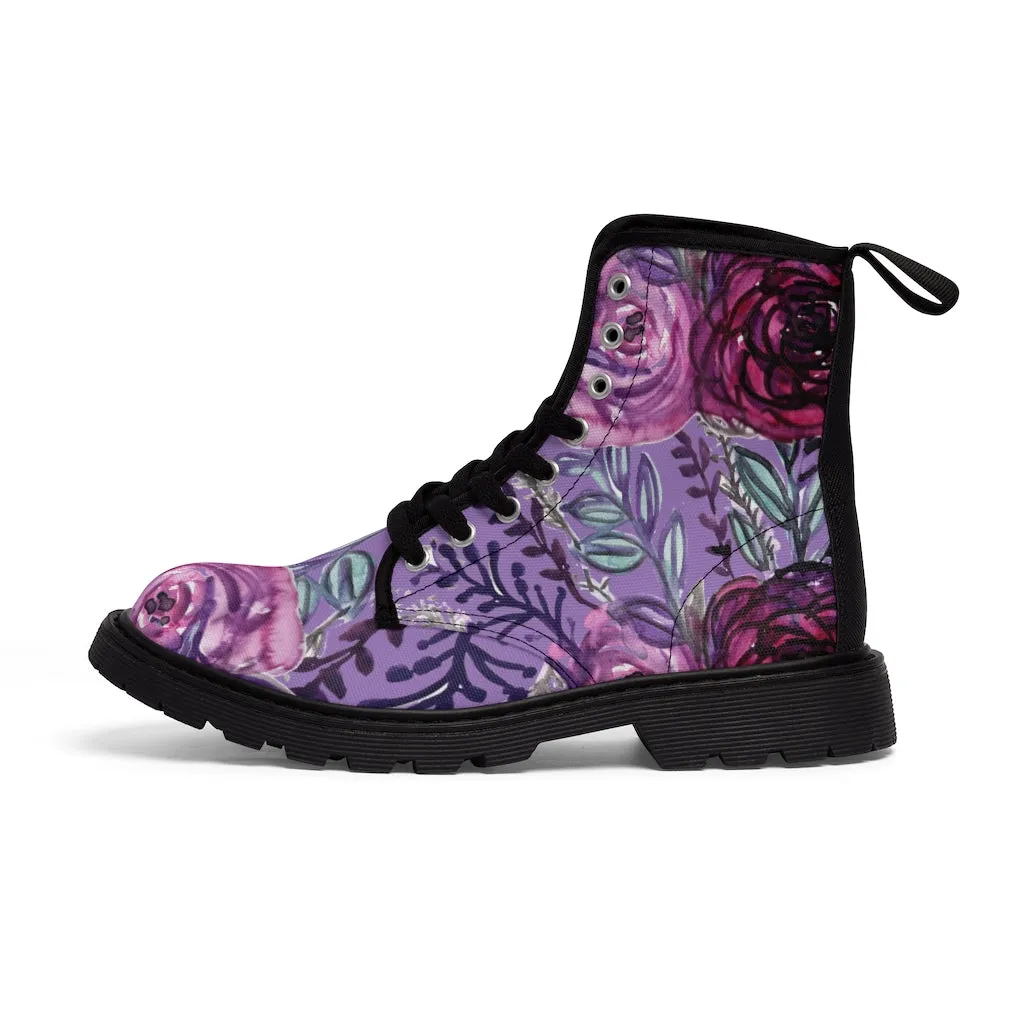 Purple Rose Flower Women's Boots, Best Vintage Style Premium Quality Winter Boots For Ladies