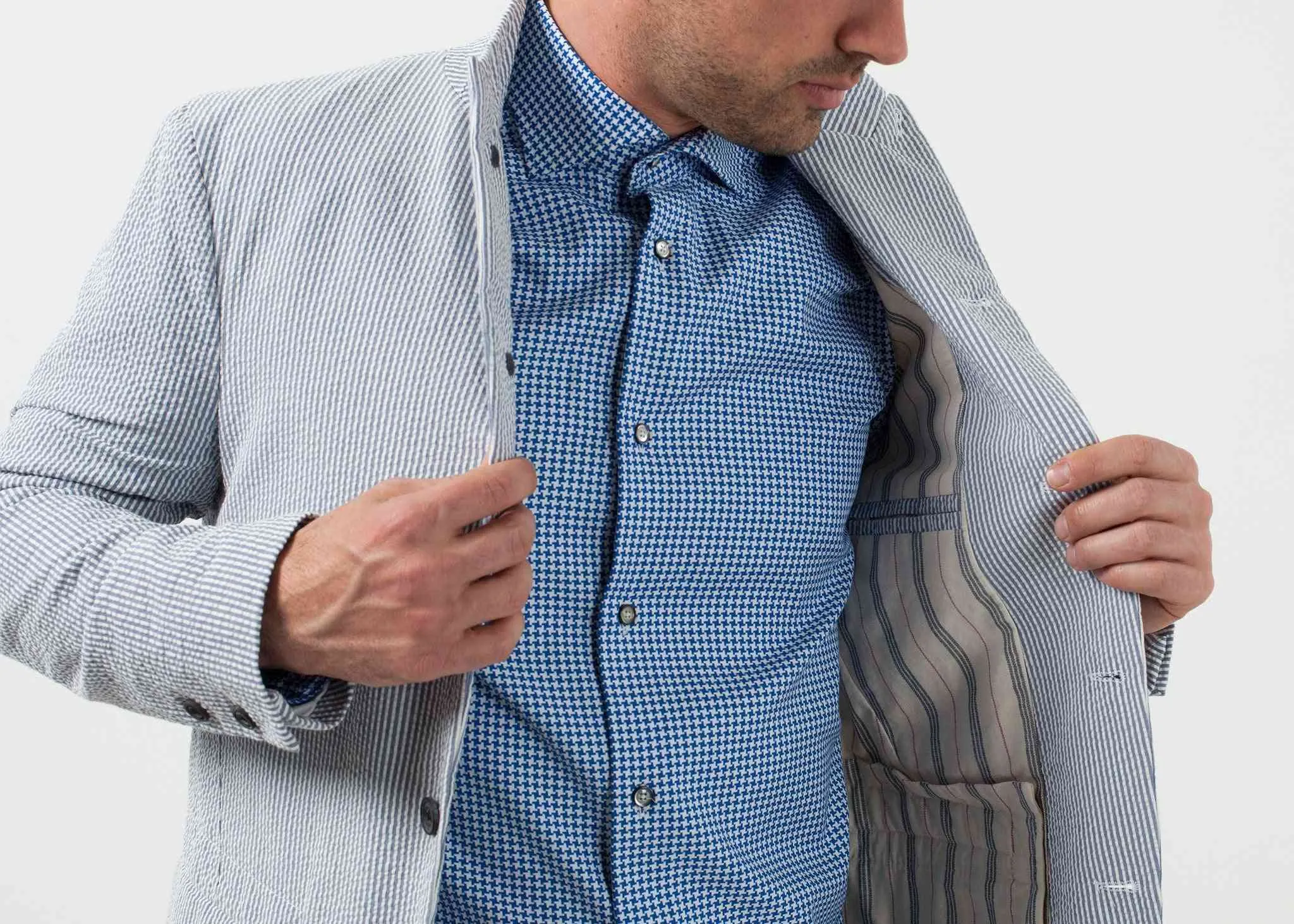 Seersucker Five Button Blazer