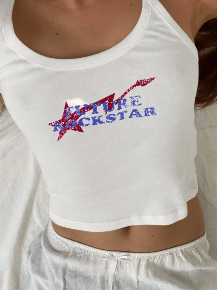 Stars Printed Letter Slim Tank Top