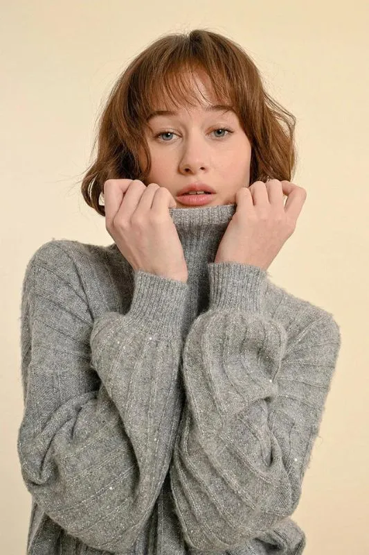 Sweater with High Collar & Sequins