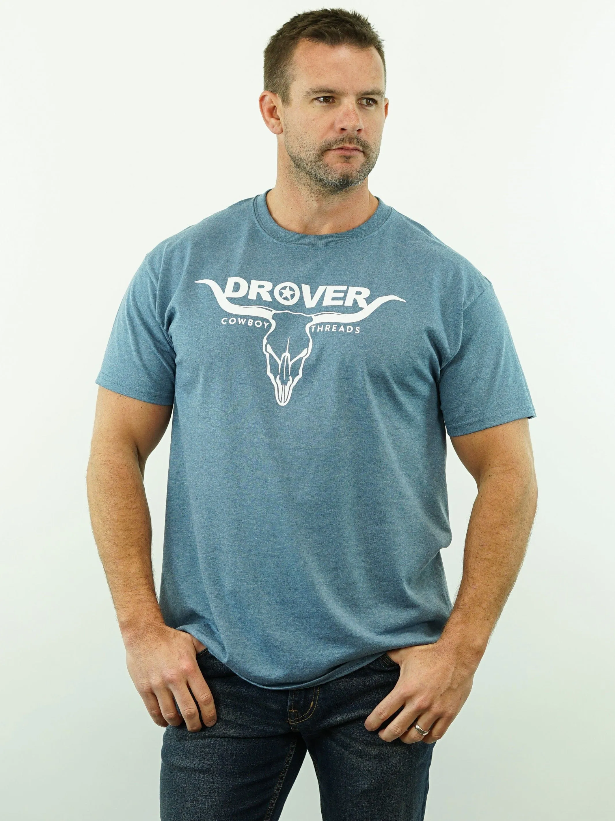 T-Shirt - Drover Bull Skull - Blue Heather