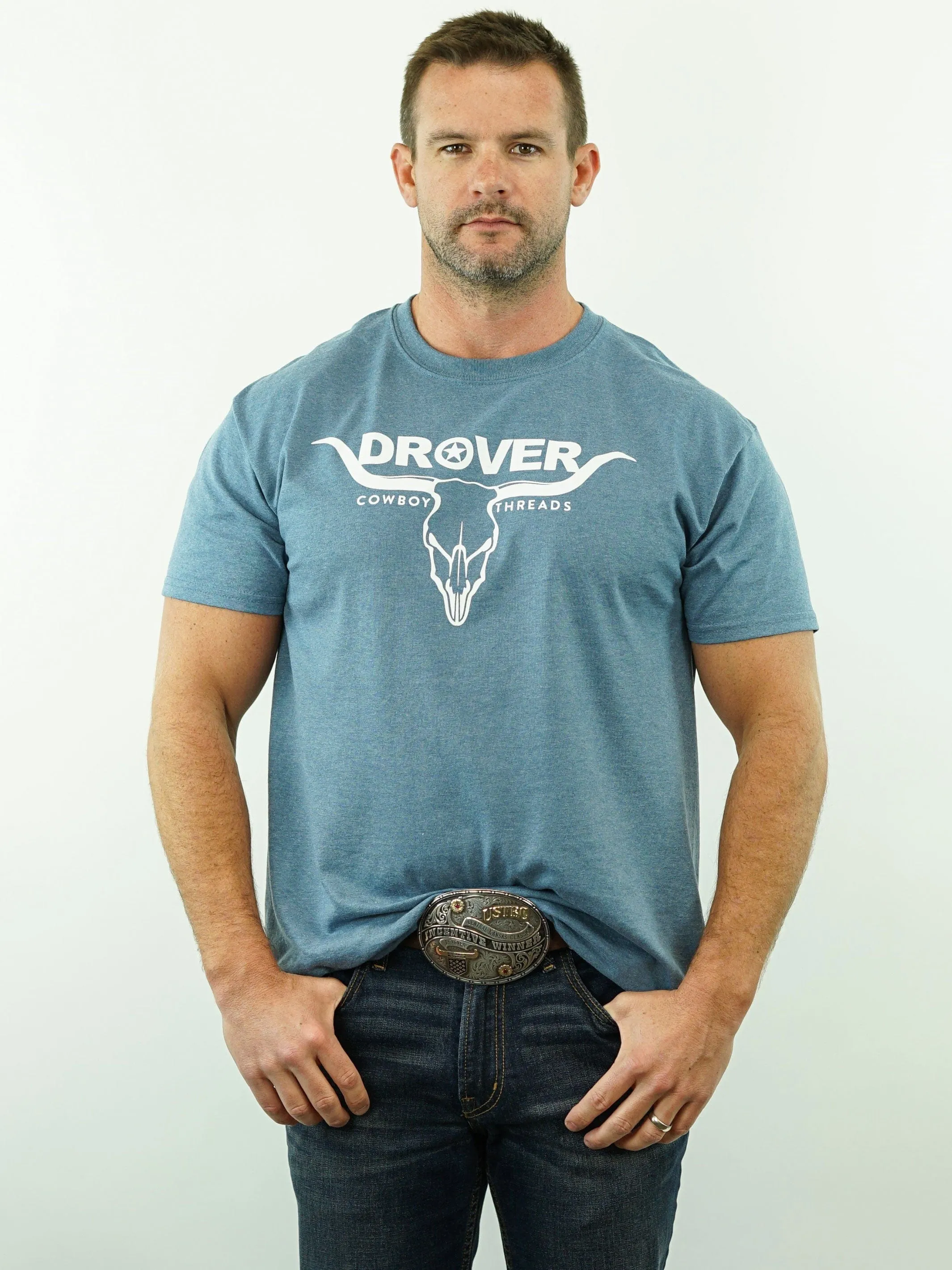 T-Shirt - Drover Bull Skull - Blue Heather