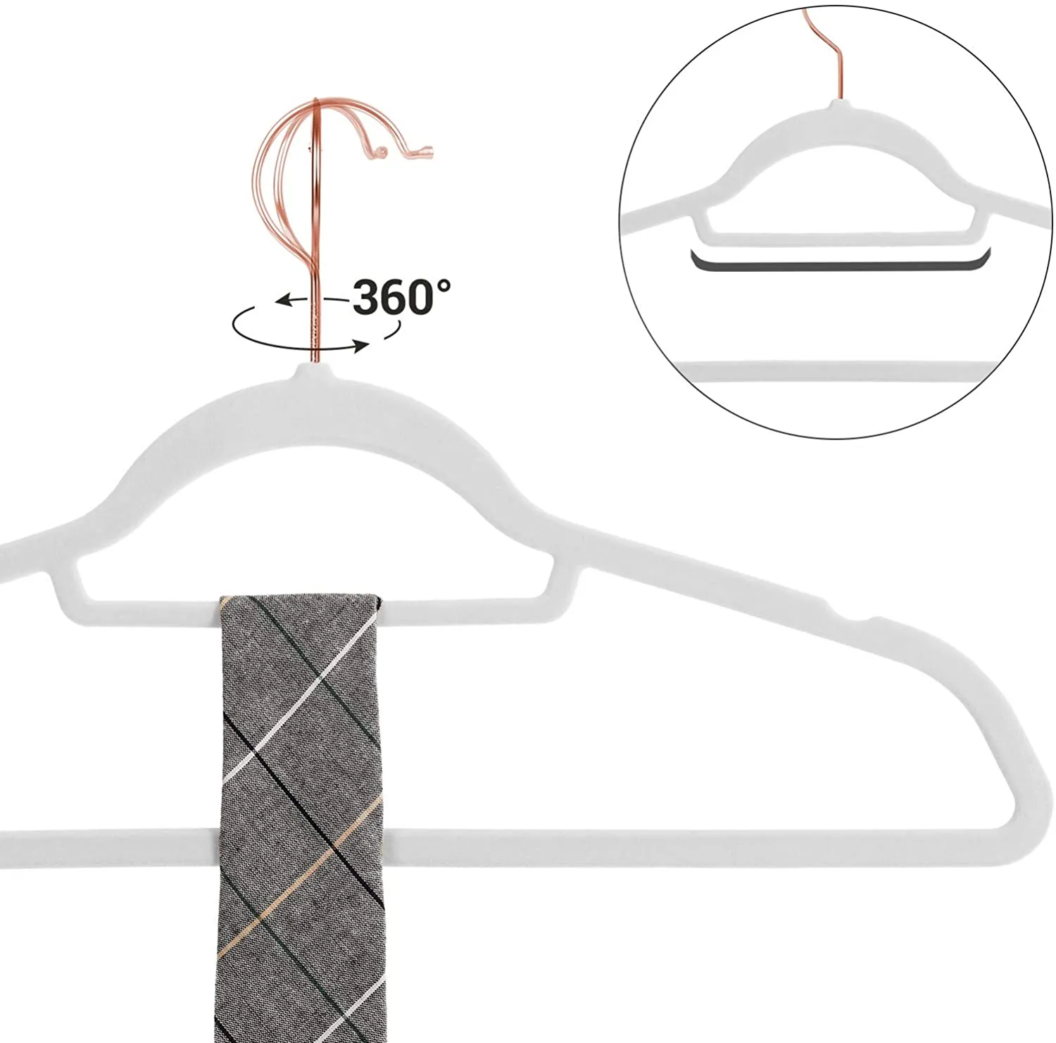 Velvet Hangers, 50 Pack, Non-Slip Clothes Hanger with Rose Gold Color Swivel Hook, 0.2-Inch Thick and Space Saving