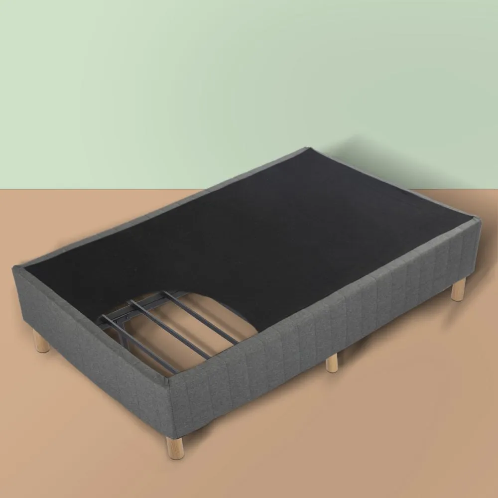 Vera Ensemble Bed Base Mattress Foundation with Metal Stats - Dark Grey Queen