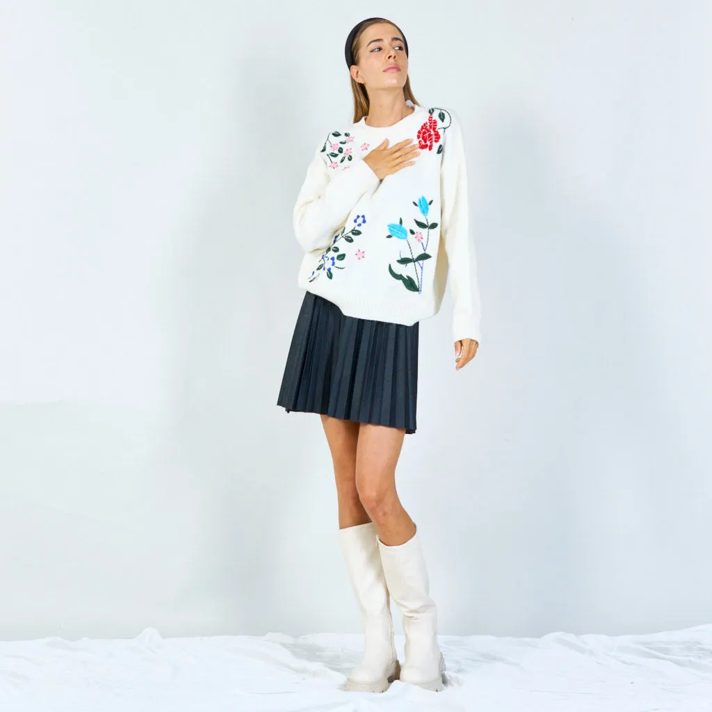 Vibrant floral applique sweater wholesale