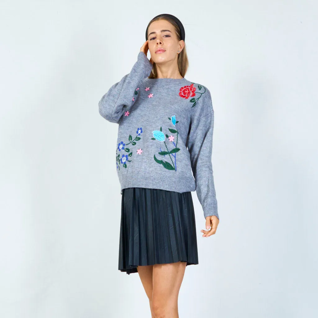 Vibrant floral applique sweater wholesale