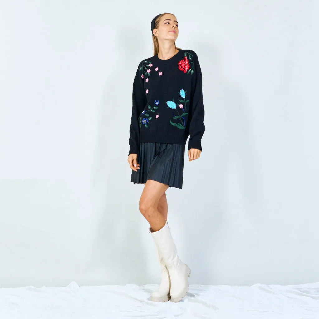 Vibrant floral applique sweater wholesale