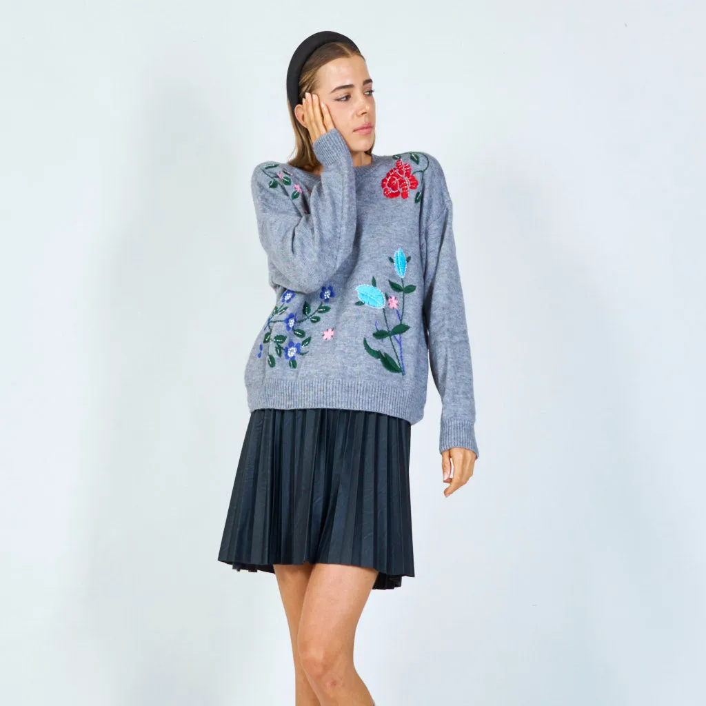 Vibrant floral applique sweater wholesale