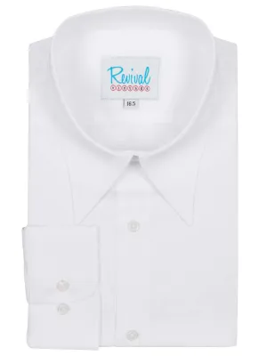 White 1940s Vintage Style Spearpoint Collar Shirt with Barrel Cuff