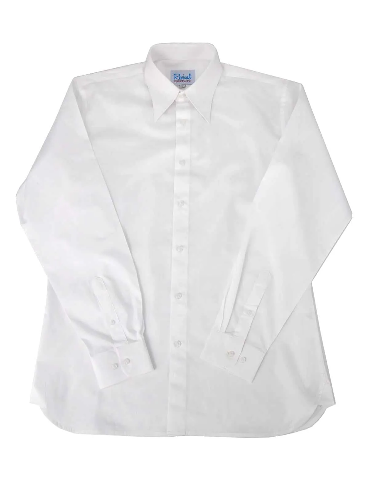 White 1940s Vintage Style Spearpoint Collar Shirt with Barrel Cuff