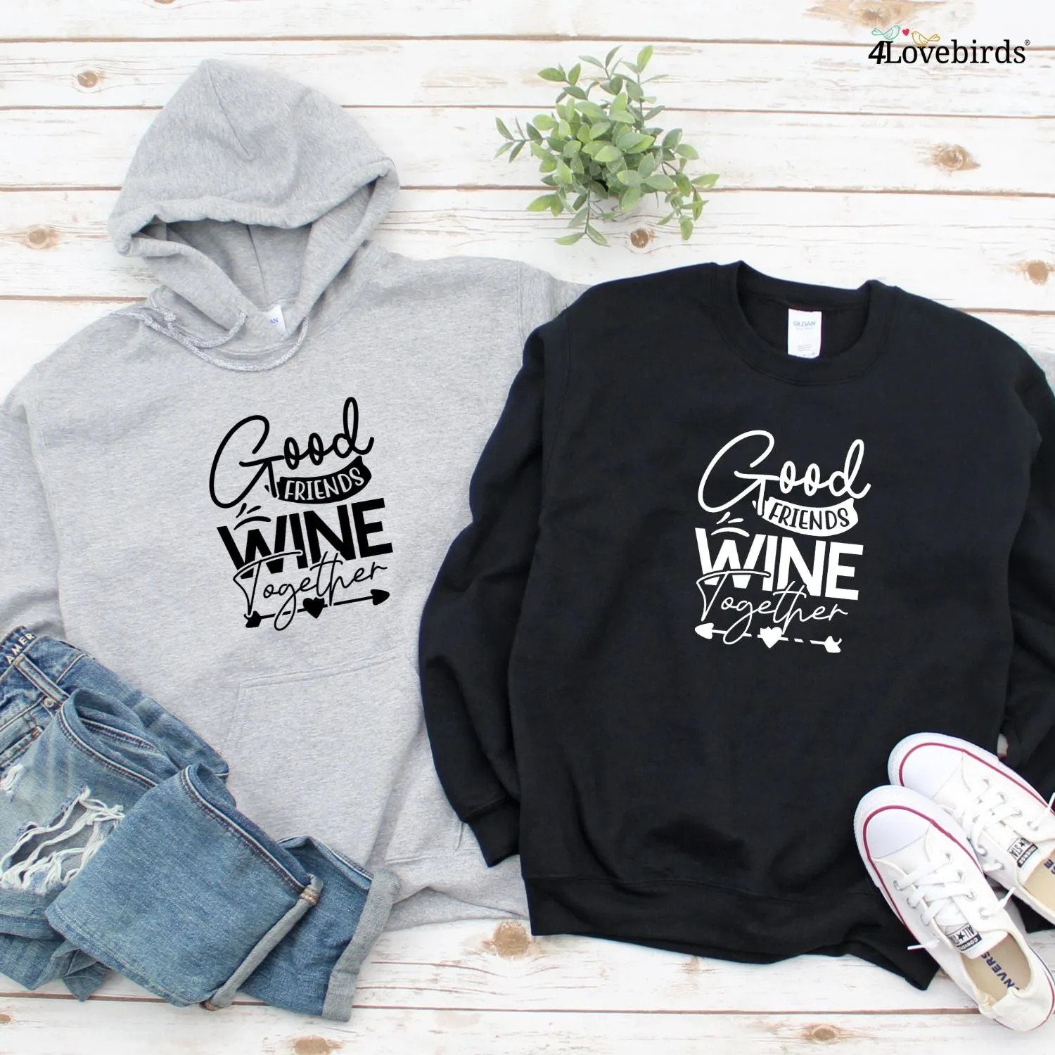 Wine Lover Matching Outfit Set - Good Friends Wine Together, Humorous Best Friend Gift