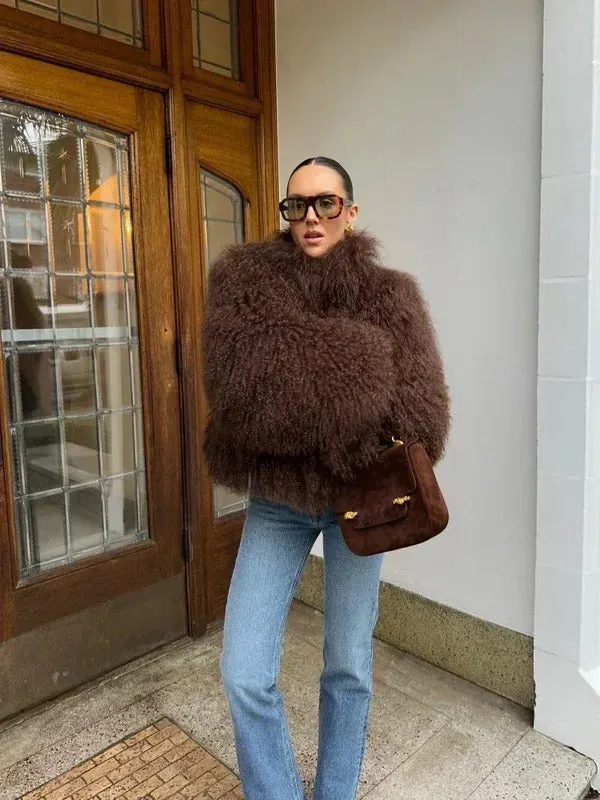 Women Elegant Solid Plush Faux Fur Short Coats Fashion Lapel Full Sleeves Thick Jacket Autumn 2024 Winter Female Casual Outwear