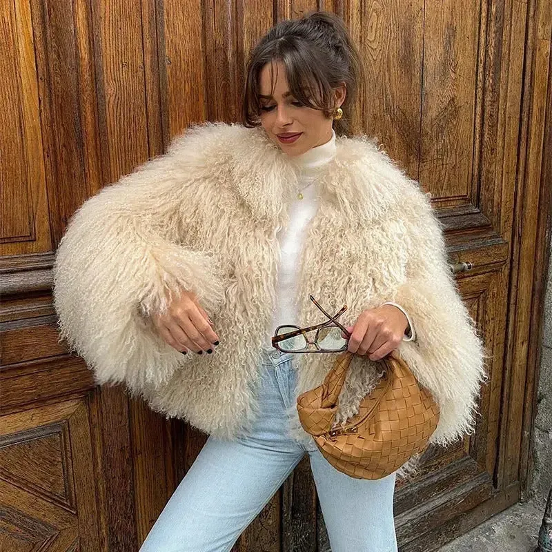 Women Elegant Solid Plush Faux Fur Short Coats Fashion Lapel Full Sleeves Thick Jacket Autumn 2024 Winter Female Casual Outwear