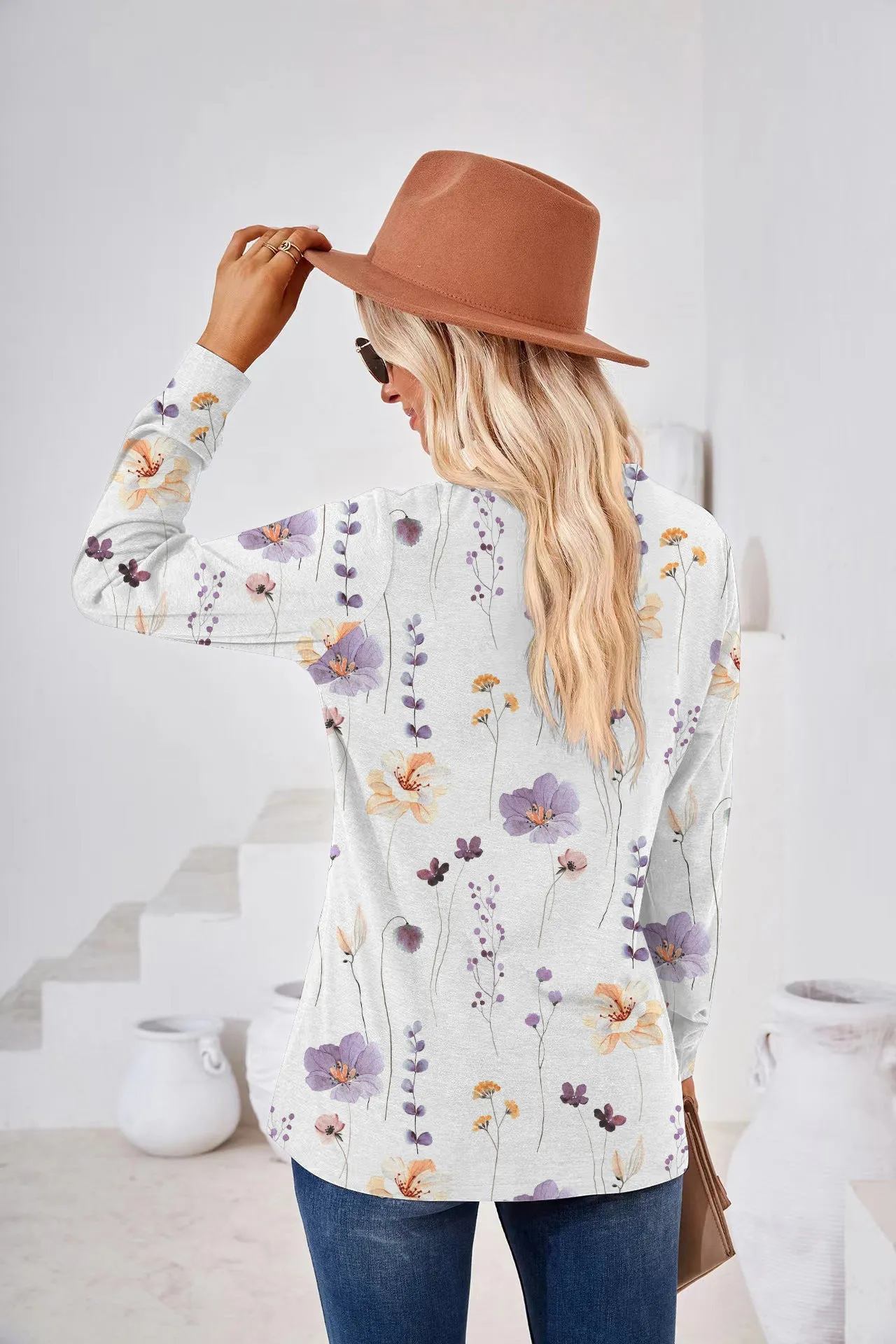 Women's Fashion Casual Printing Button Long Sleeve Blouses