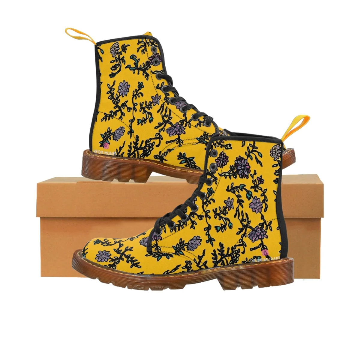 Yellow Floral Women's Boots, Purple Floral Women's Boots, Best Winter Boots For Women (US Size 6.5-11)