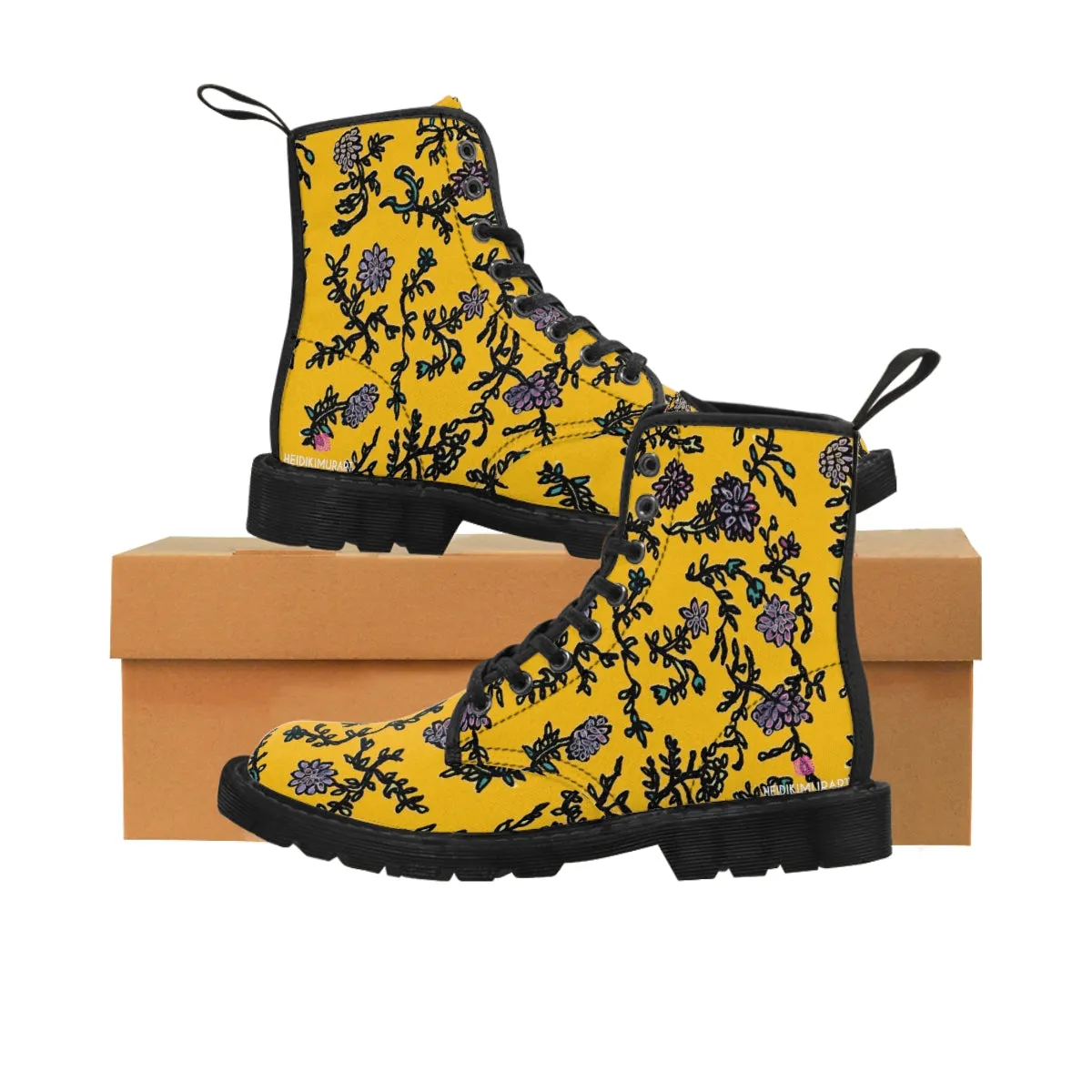 Yellow Floral Women's Boots, Purple Floral Women's Boots, Best Winter Boots For Women (US Size 6.5-11)